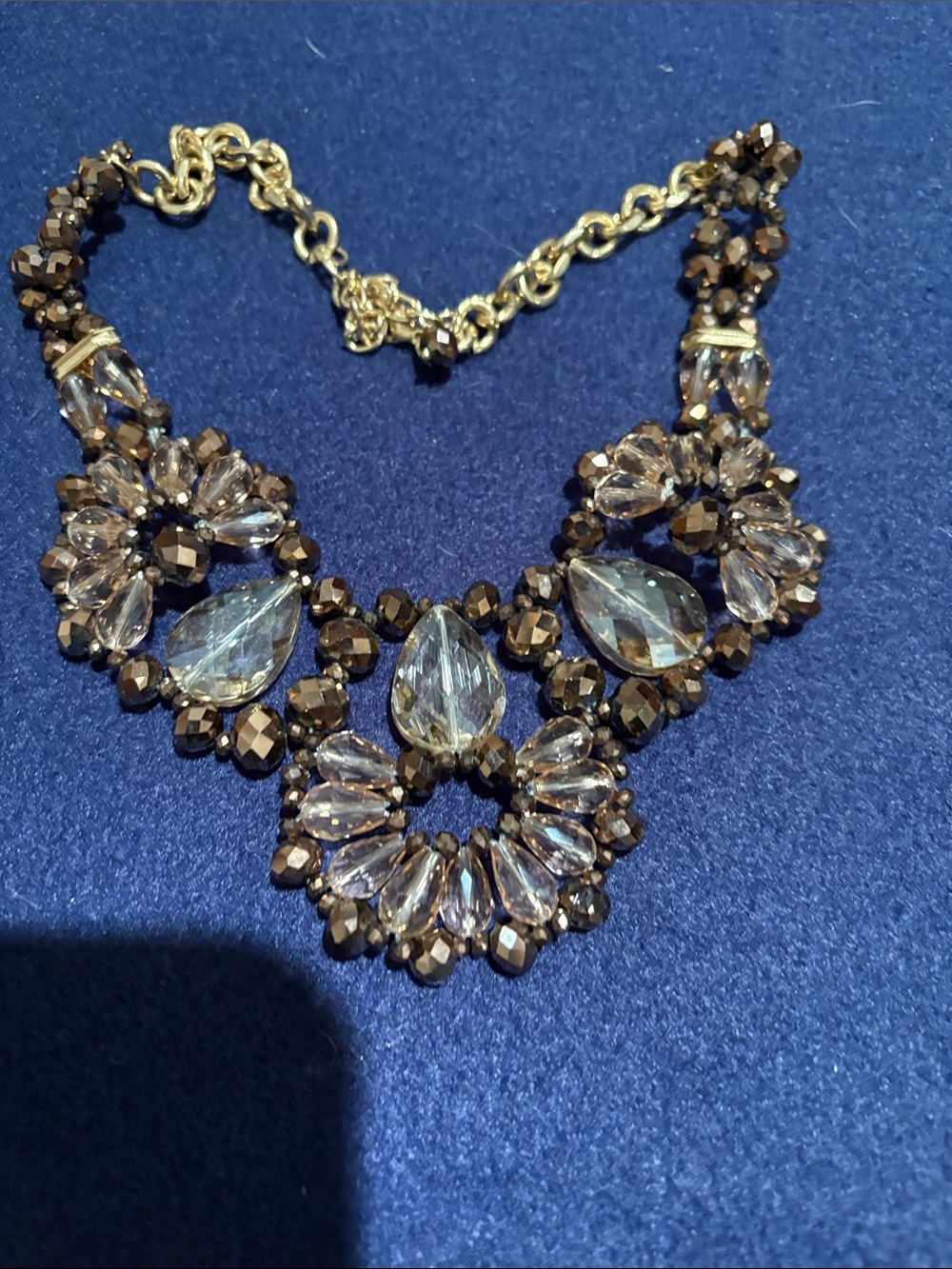 Gold-Tone Brown Crystal Statement Necklace